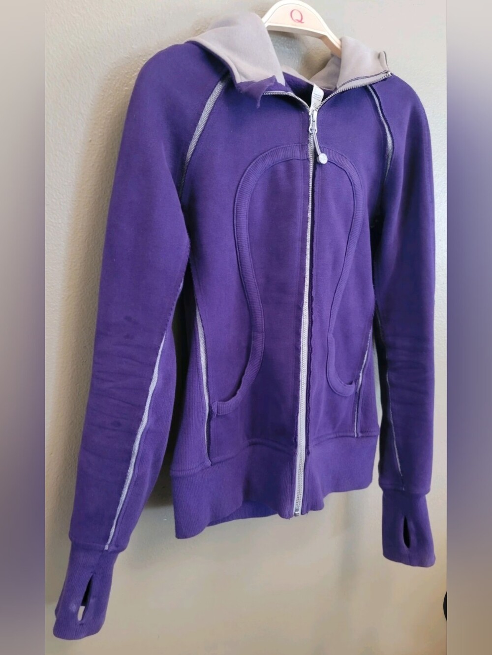 Lululemon Women's Thick Scuba Hoodie Purple Gray Trim Full Zip Jacket Size 4